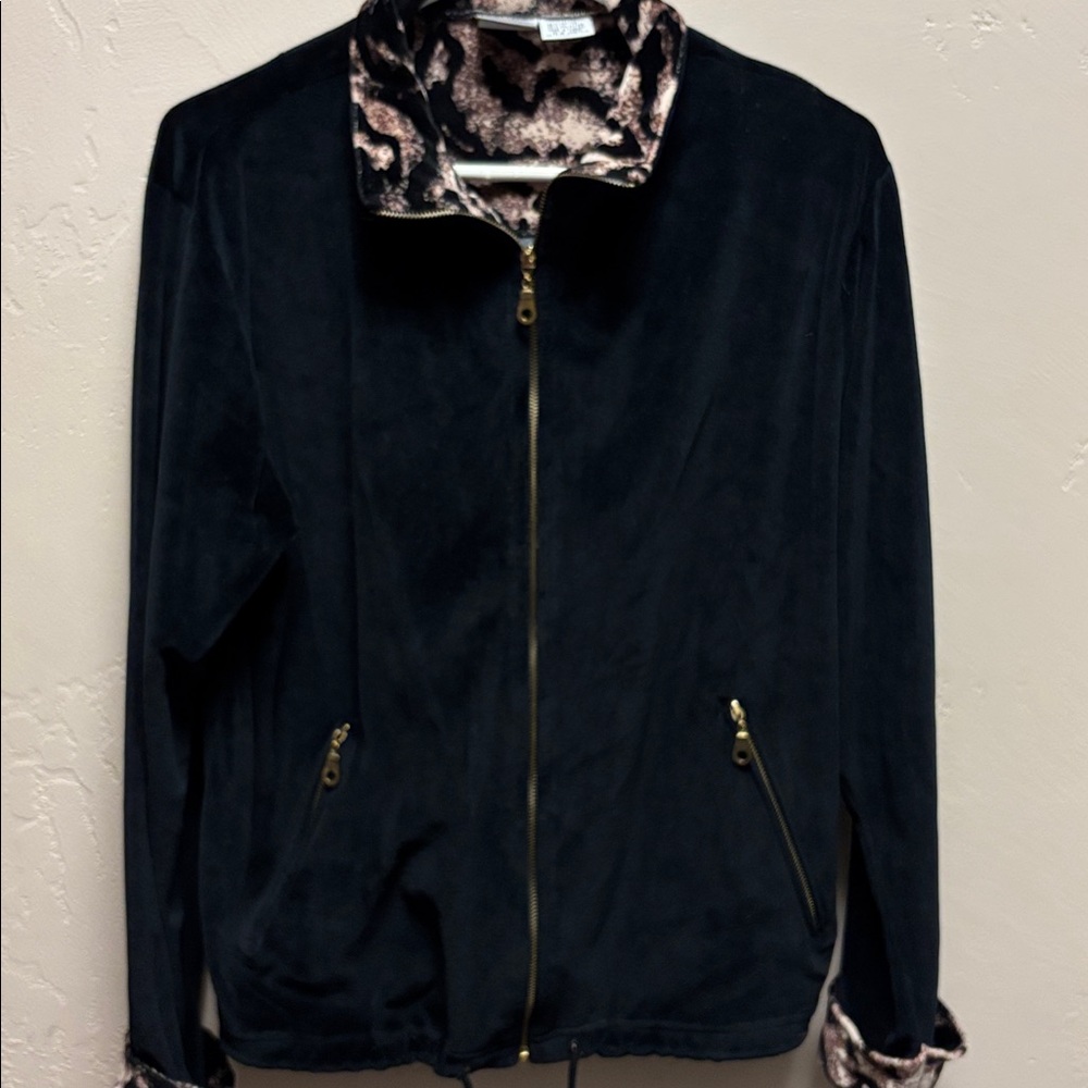 JASON MAXWELL Black Velour Fleece Women Size M